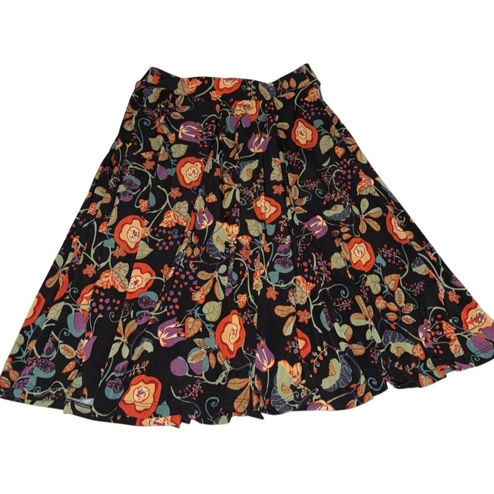 LuLaRoe Madison Skirt S Small Black Floral Pleated Pockets A-Line Flare Boho
